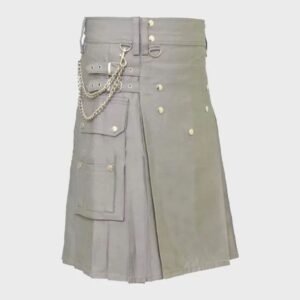 Grey Active Man Utility Kilt With Silver Chain