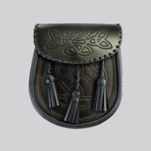 Black Celtic Embossed Leather Sporran With Free Chain Belt