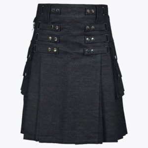 Black Denim Utility Kilt For Men