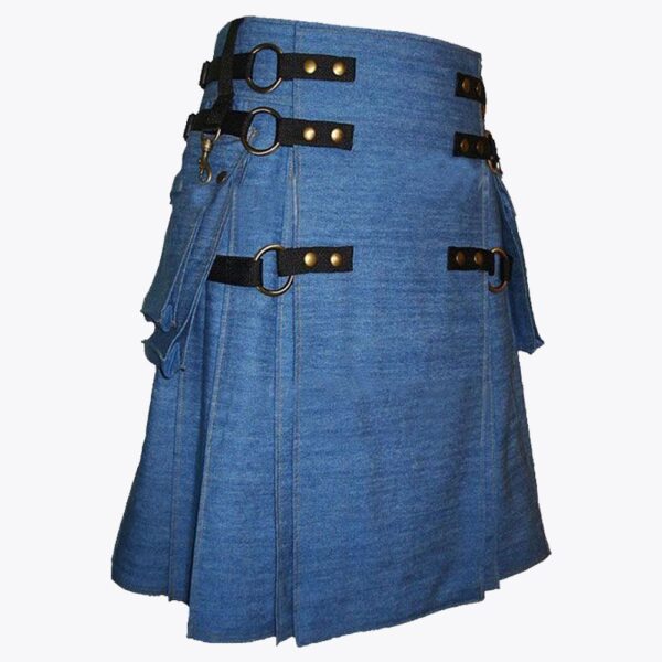 Blue Denim Cargo Fashion Utility Kilt