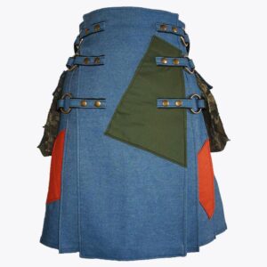 Blue Jean Denim Utility Kilt with Cargo Pockets