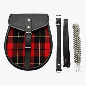 Scottish Black Leather Matching Tartan Sporran With Chain Belt