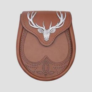 Stag Head Tan Brown Leather Sporran