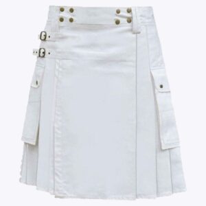 White Utility Kilt With Cargo Pockets